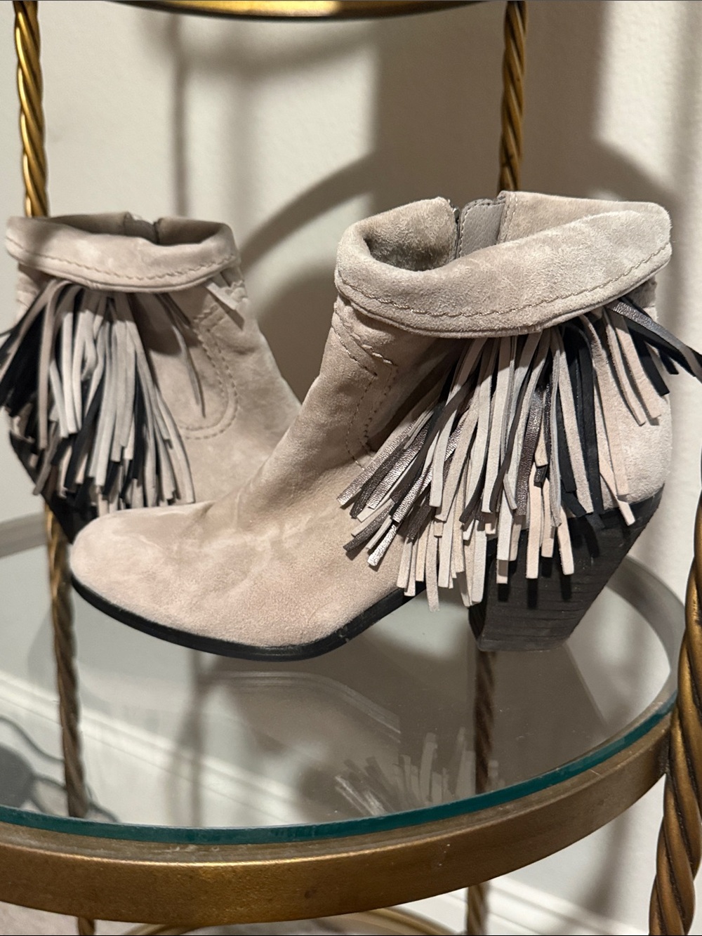 Sam Edelman Beige Suede Fringe Ankle Boots
